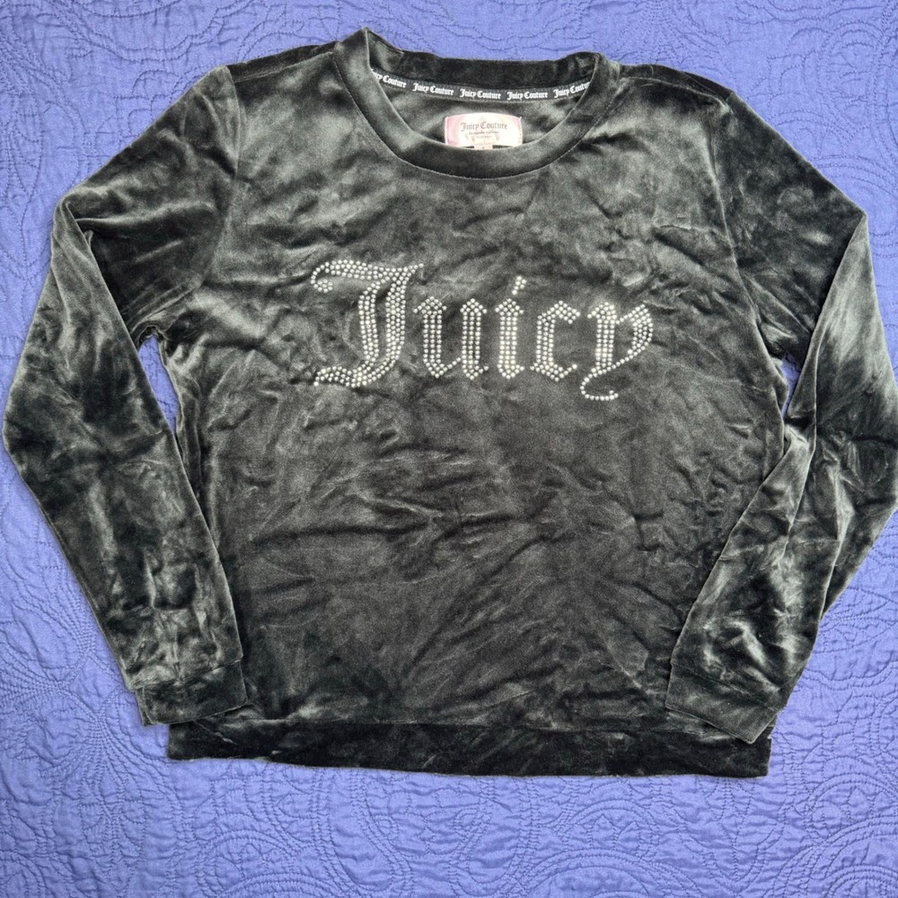 Juicy‎ Couture Sleepwear Top Velvet Rhinestone Logo Black Womens Small